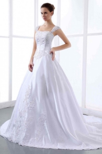 2019 Custom Made Embroidery Wedding Dress With Straps Cathedral Train A-line