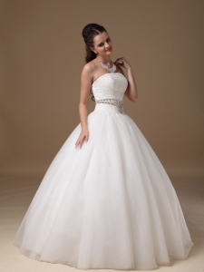 White Ball Gown Strapless Floor-length Taffeta and Tulle Beading and Lace Quinceanera Dress