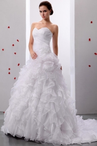 A-line Sweet Sweetheart Ruffles Wedding Dress With Ruched Bodice In 2019