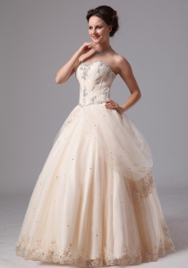 Champagne Sweetheart Lace Wedding Dress With Appliques For Custom Made