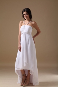 White Empire Halter High-low Chiffon Beading Wedding Dress