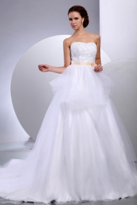 Custom Made Pretty Strapless Wedding Gowns With Appliques and Sash In Wedding Party