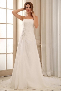 Custom Made Strapless Column Weding Dress With Ruch and Appliques Organza In 2019
