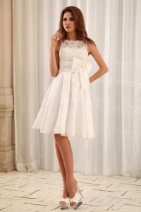 Custom Made Sweet Bateau Short Wedding Gowns With Lace and Sash