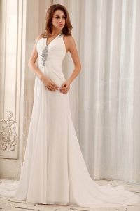Empire Beaded Decorate Halter Low Price Weding Dress With Chiffon For Wedding Party