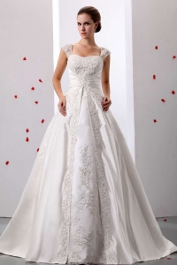 Stylish A-line Straps Lace Decorate Wedding Dress With Ruched Bodice In 2019
