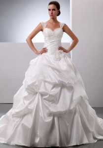Discount Straps Ball Gown Appliques and Pick-ups 2019 Wedding Dress With Floor-length