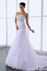 Hand Made Flowers Sweetheart Chapel Train Wedding Dress For Custom Made