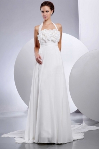 Simple Empire Halter 2019 Wedding Dress With Hand Made Flowers and Appliques