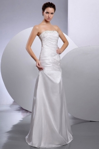 Taffeta Column Strapless Beaded Floor-length Wedding Dress