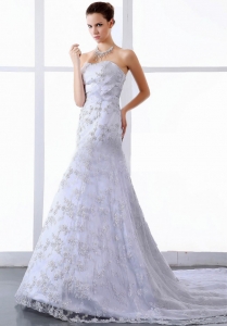 2019 Wedding Dress Lace Tulle Brush / Sweep Train Strapless A-Line