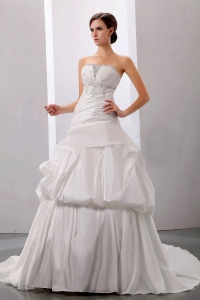 Beading A-Line / Princess Strapless Court Train Wedding Dress Taffeta