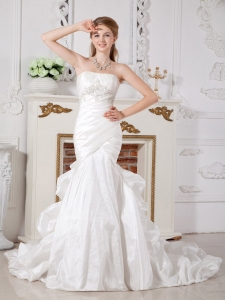 Perfect Mermaid Strapless Court Train Taffeta Appliques Wedding Dress
