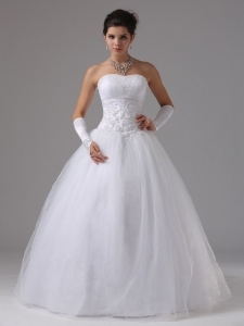 A-line Wedding Dress With Lace Decorate Waist and Beraded Decorate Bust
