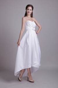 White Empire Strapless Ankle-length Taffeta Handle-made Flower Wedding Dress