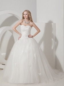 Beautiful Ball Gown Sweetheart Court Train Tulle Appliques Wedding Dress