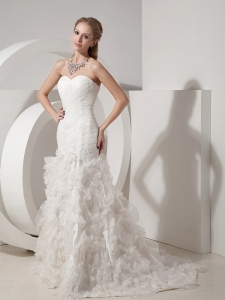 Beautiful Mermaid Sweetheart Court Train Organza Appliques Wedding Dress