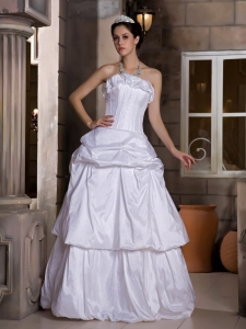 Elegant A-line Strapless Floor-length Taffeta Pick-ups Wedding Dress
