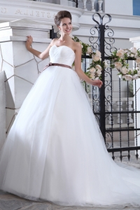 Lovely Mermaid Sweetheart Court Train Tulle Sash Wedding Dress