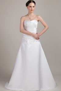 Romantic A-Line/Princess Sweetheart Brush/Sweep Taffeta Ruch and Pleat Wedding Dress