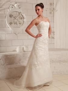 Sweetheart Lace and Organza Wedding Dress For Custom Made Column Brush Train