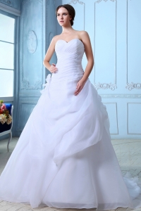 Beautiful A-line Sweetheart Court Train Organza Ruch Wedding Dress
