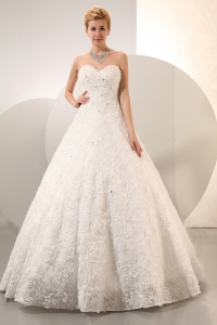 Beautiful Ball Gown Sweetheart Floor-length Fabric With Rolling Flowers Beading Wedding Dress