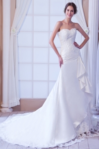 Exclusive Mermaid Strapless Court Train Satin Lace Wedding Dress