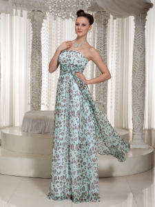 2019 Multi-color Empire Leopard Strapless Prom Dress