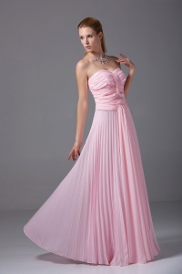 Beading and Ruching Decorate Bodice Baby Pink Chiffon Floor-length 2019 Prom Dress