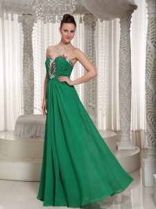 Green Sweetheart Custom Made Chiffon Prom Dress With Ruched Beading Bodice