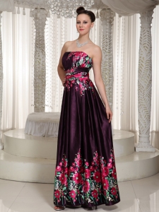 Printing Prom Dress For Formal With Strapless Neckline Ankle Length In 2019