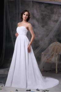 White Empire Sweetheart Court Train Chiffon Ruch Wedding Dress
