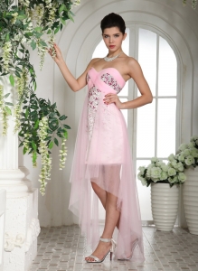 Baby Pink Beaded Over Bodice High-low Prom Dress For Custom Made