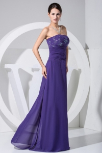 Beading and Ruch Decorate Bodice Purple 2019 Prom Dress Floor-length