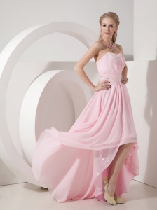 Baby Pink Empire Sweetheart High-low Chiffon Beading Prom Dress