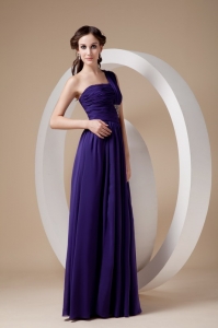 Purple Column / Sheath One Shoulder Floor-length Chiffon Beading Prom Dress