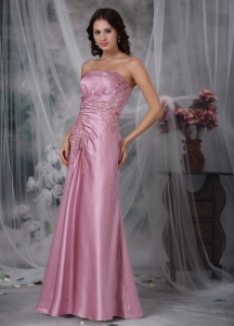 Lavender Column Strapless Floor-length Appliques Taffeta Prom Dress