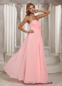 Baby Pink Stylish Bridesmaid Dress Ruched Bodice Chiffon For Wedding Party