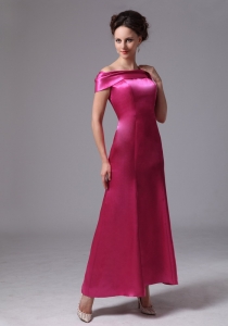 Hot Pink Off The Shoulder Ankle-length Prom Dress For Custom Made
