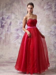 Wine Red Empire Sweetheart Floor-length Organza Beading Prom / Evening Dress