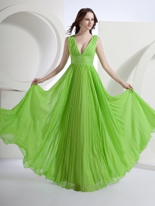 Empire V-neck Chiffon Floor-length Pleat Prom Dress