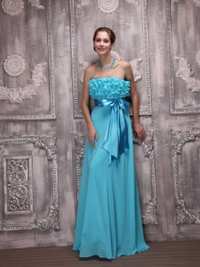 Aqua Blue Empire Strapless Brush Train Chiffon Bowknot Prom / Evening Dress