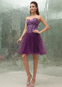 Beaded Bodice and Sweetheart For Purple Prom Dress With Mini-length