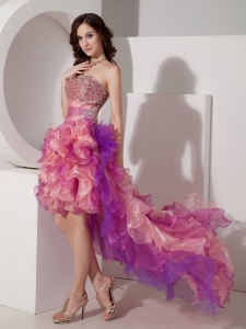 Beautiful Short Sweetheart High-low Organza Beading Prom Dress
