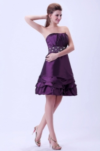 Dark Purple Beaded Prom / Homecoming Dress Knee-length