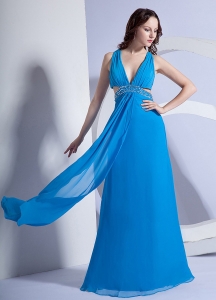 Empire V-neck Floor-length Stylish Prom Dress Beading Chiffon