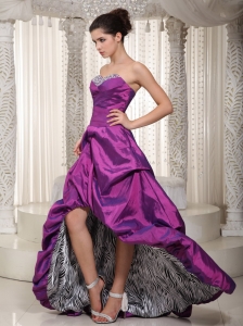 Eggplant Purple A-line Sweetheart High-low Taffeta and Zebra Beading Prom / Evening Dress
