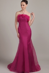 Fuchsia Mermaid/Trumpet Strapless Floor-length Organza Prom Dress