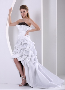 High-low Custom Made Beaded and Pick-ups Prom Dress With Brush Train Taffeta